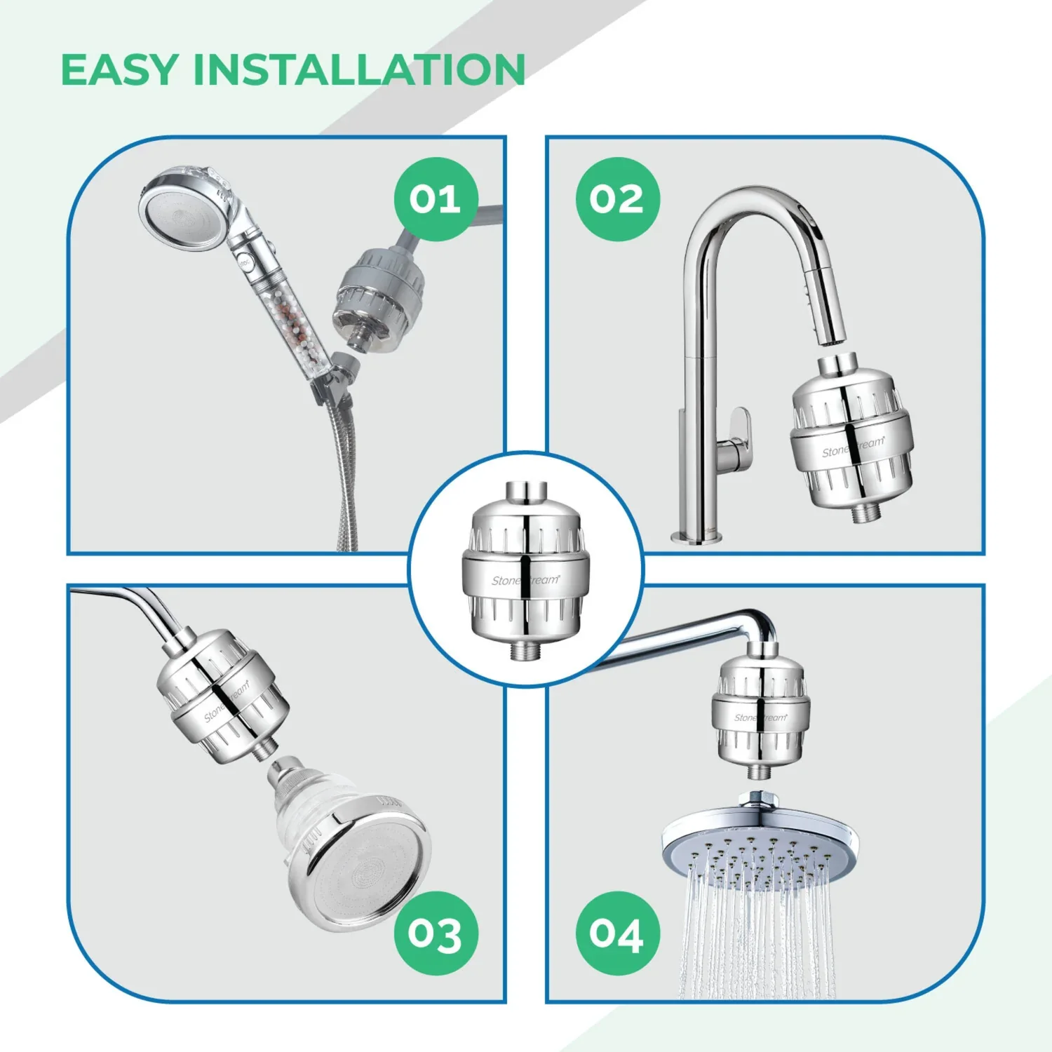 Installed on shower arm